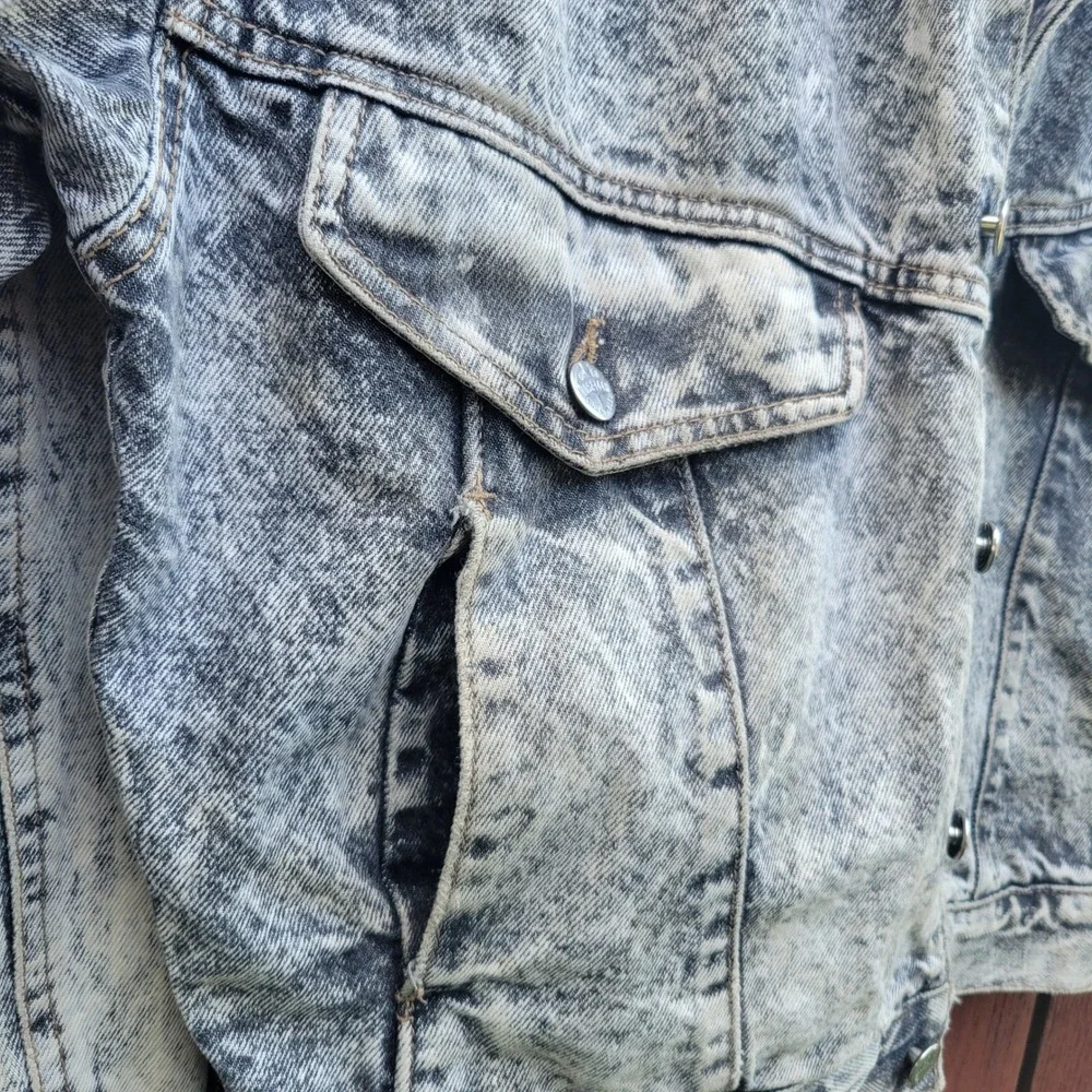VTG Code Bleu Acid Wash Distressed Denim Trucker Jacket Men S Made in Japan 80s